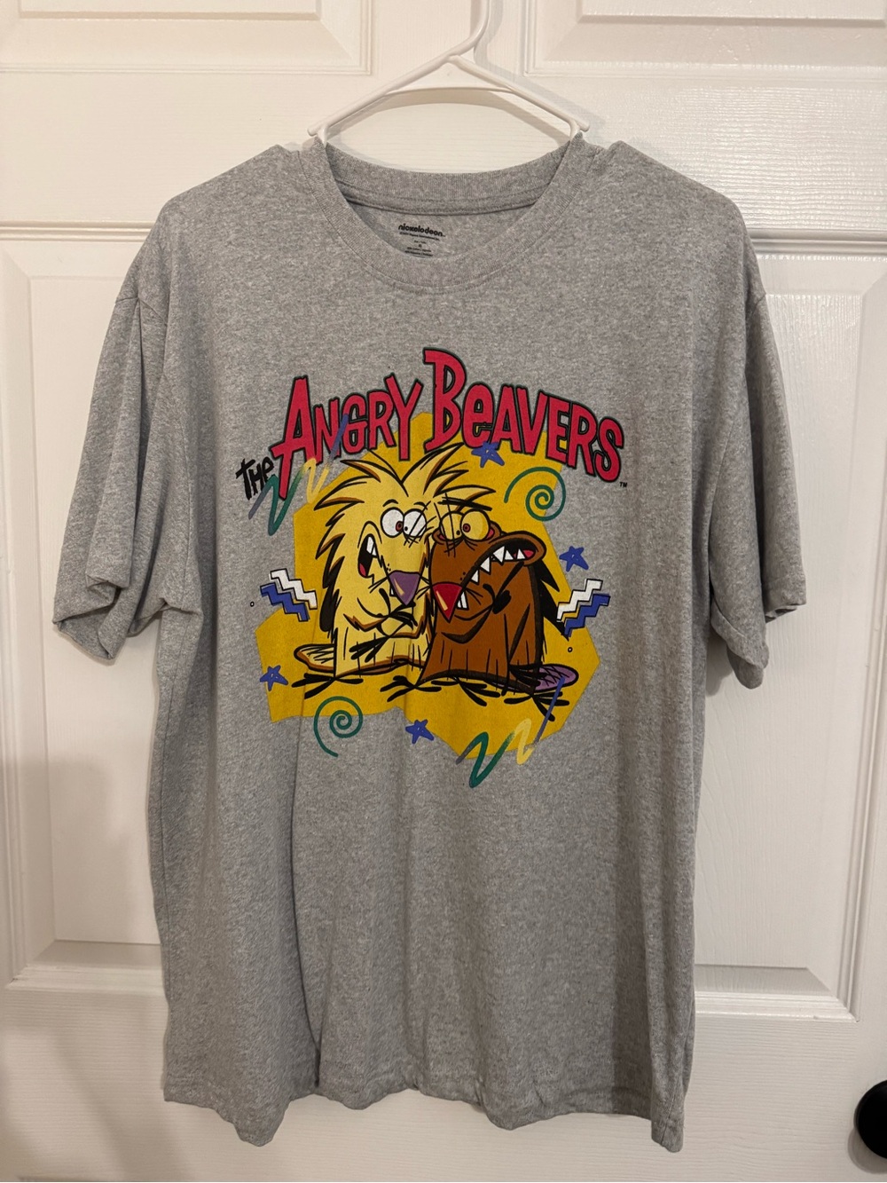Nickelodeon Angry Beavers Graphic Tee - Gray with Yellow, Red & Green Art